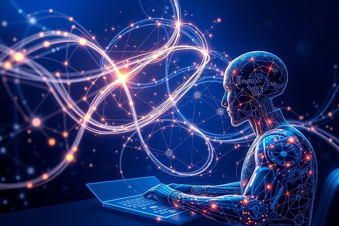 An abstract, high-resolution art piece depicting an AI analyzing fundamental physics data. The data appears as flowing, interconnected streams of light and geometric patterns, representing complex mathematical relationships. The AI is represented as a sophisticated, stylized, yet not overly anthropomorphic interface. The background should be a deep, cosmic blue, evoking a sense of vast, unknown potential. The image should convey a sense of awe at the power of AI to uncover fundamental truths.