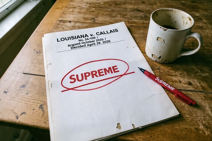 marked-up Callais opinion on a kitchen table