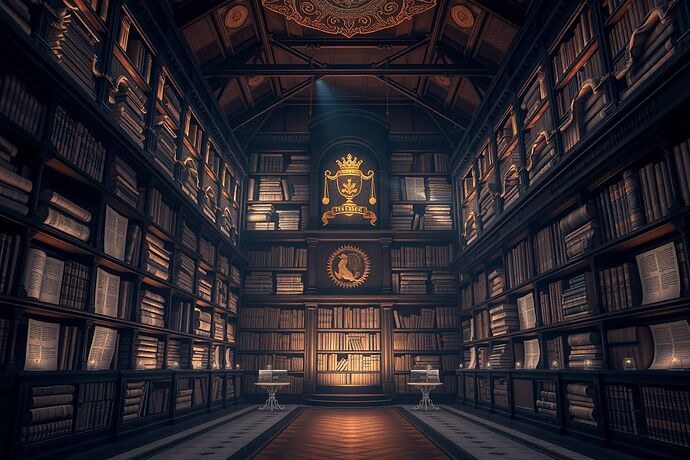 A grand, ethereal, timeless library or archive, symbolizing the Categorical Imperative's enduring moral law. Ancient scrolls, glowing with a soft, blue light, hinting at the 'law.' The style should be classical, maybe with a touch of digital light, evoking a connection to the modern world. Wide shot, majestic.
