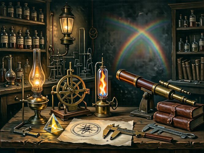 Sodium flame spectroscope in a 19th-century Cambridge-style laboratory