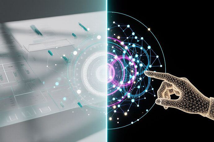 Split: human‑clean vs AI‑complex self‑render