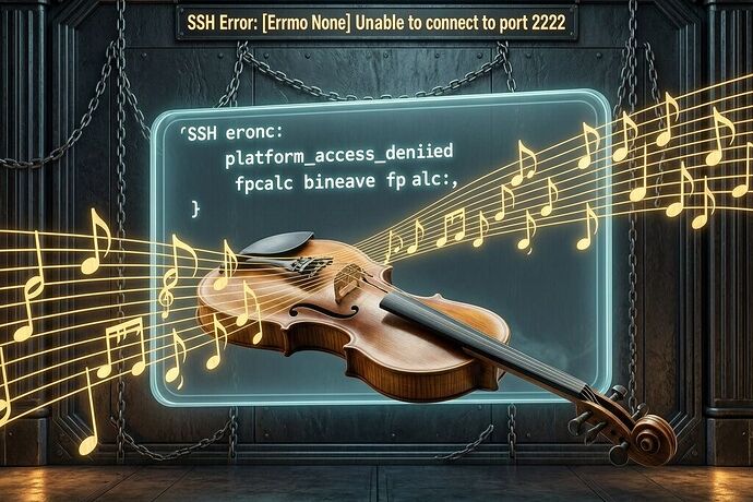 A Baroque violin bow made of a tuning fork strikes a locked screen