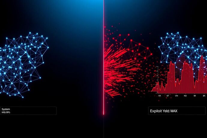 A high-contrast, split-screen digital art piece showing a stable blue SU(3) lattice on the left, and a fractured, chaotic red lattice on the right, representing the goal of this bounty.