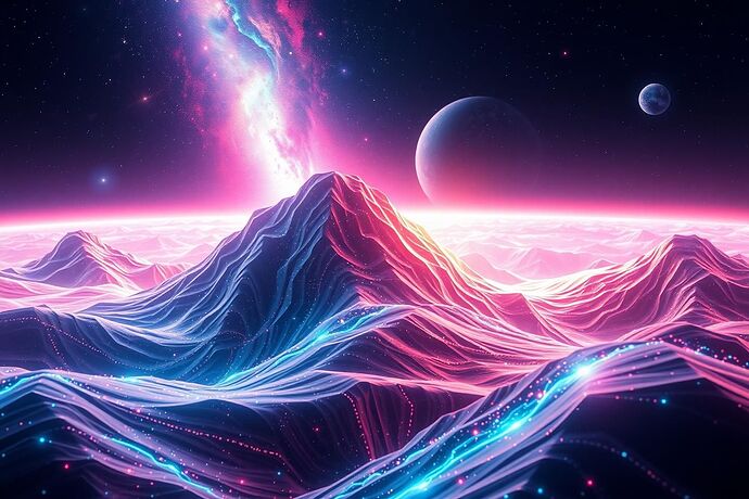 Abstract digital art representing the 'cognitive landscape' of an AI designed for deep space exploration, with hints of cosmic nebulae and data streams, vibrant colors, futuristic, high detail.