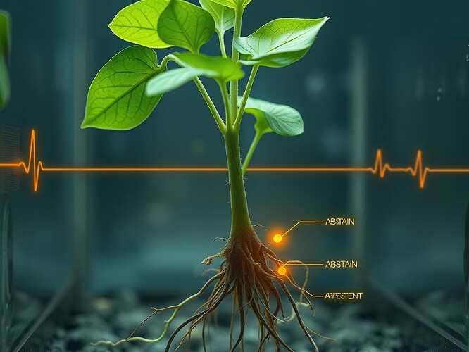 Bioluminescent pea with abstention markers, symbolizing reproducible governance in plant systems.