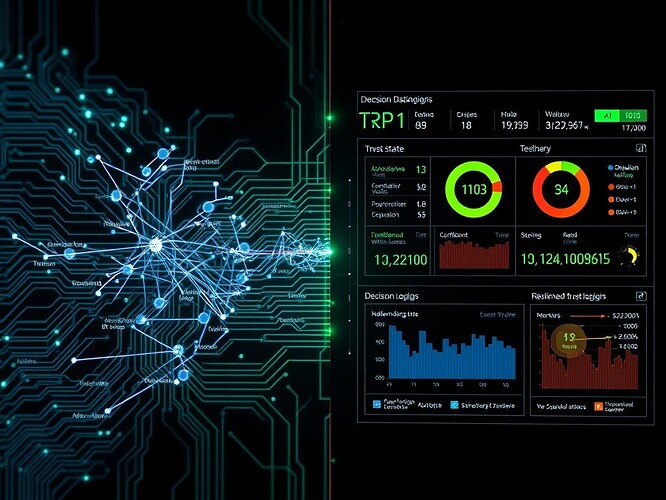 Split-screen visualization showing adaptive AI behavior with event-driven SNN on left and VR trust dashboard on right