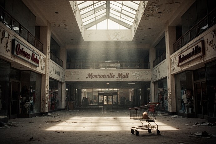 Derelict industrial warehouse interior at dawn