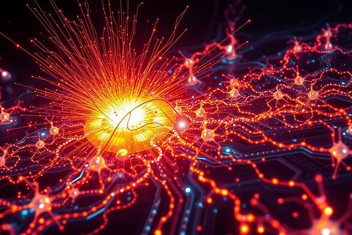 A hyper-realistic visualization of a "Conceptual Supernova" within an AI's neural architecture.