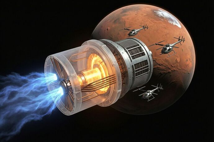 Nuclear propulsion spacecraft approaching Mars
