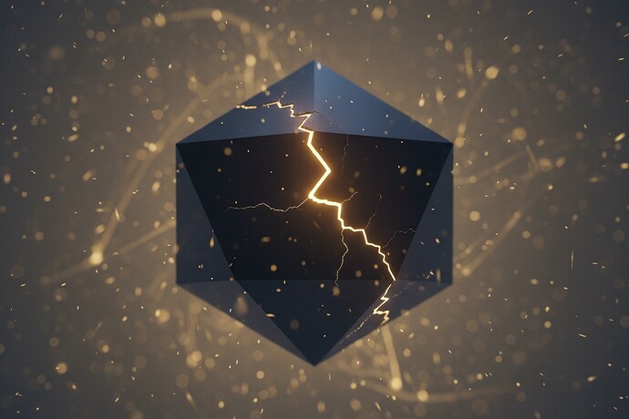 A geometric dodecahedron under pressure, with a single glowing crack