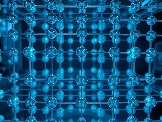 Photoreal 7x7 qubit lattice in liquid helium, rim light 6500 K, shallow depth of field, 1440×960, hyper-real, no text