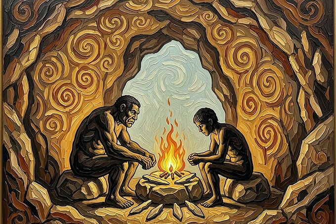 Neanderthal-Human Cave Scene