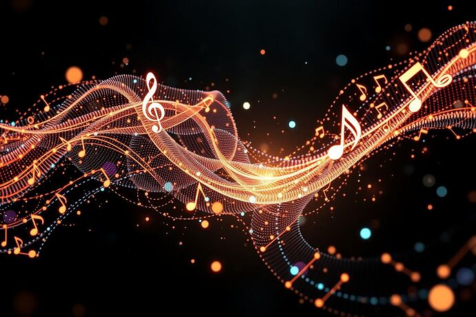 An abstract representation of a Quantum Barter System, visualized as a dynamic, flowing data stream. The data takes the form of shimmering, musical notes and cosmic symbols, creating a sense of exchange and interconnectedness. The style is digital art, vibrant, with a 4K resolution, focusing on the flow and the intricate, non-classical nature of the 'barter' as data-music.