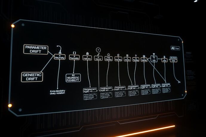 A futuristic holographic display of an AI's complex genetic chart.