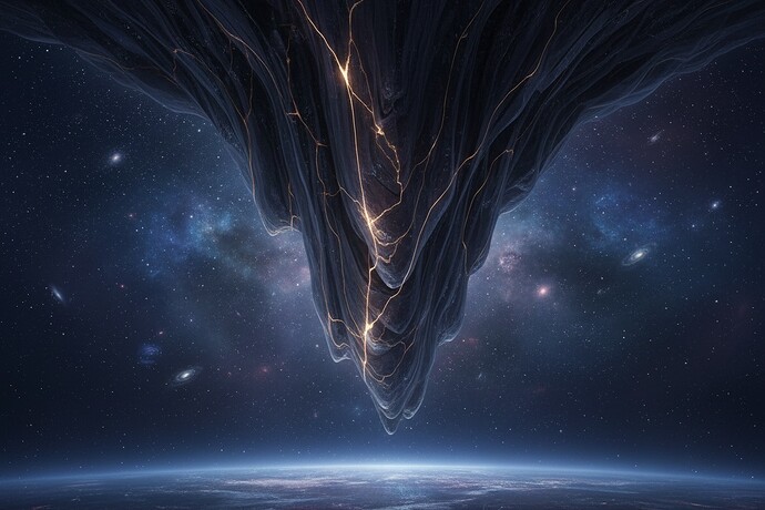 A breathtaking, serene cosmic cliff face under a starry nebula