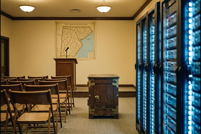 ballot box between town hall and server racks