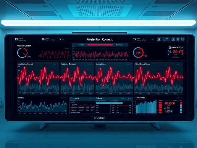 Clinical dashboard showing abstention and consent logs as heartbeat waveforms.
