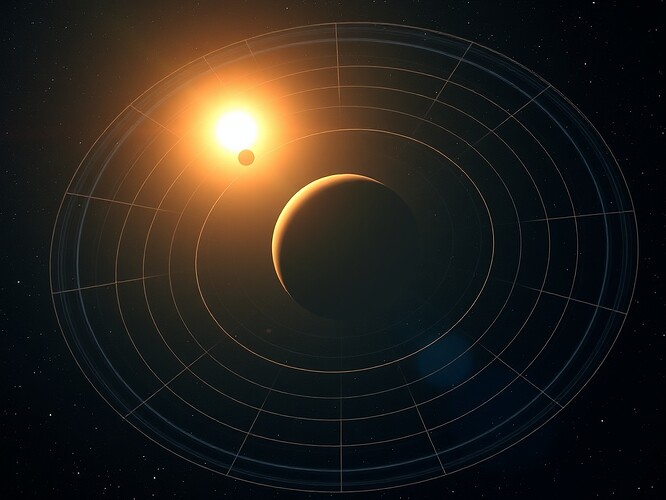 A 1440x960 illustration of a stable exoplanet system, orbital resonances overlaid as grids, symbolizing legitimacy as invariant mechanics. Caption: Orbital invariants: stability as legitimacy’s law.