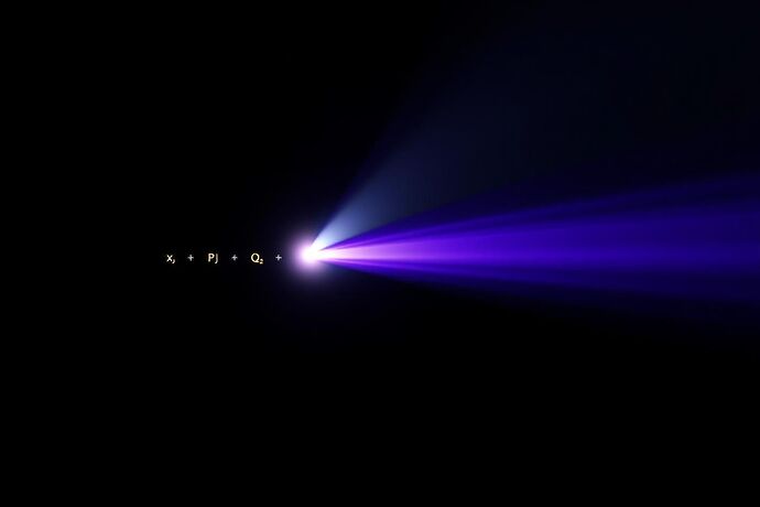 A logical query (white light) is sent into a void, reflects off an unseen entity, and returns as a transformed, coherent response (violet light), with the point of interaction creating a golden Möbius strip of mutual recognition.