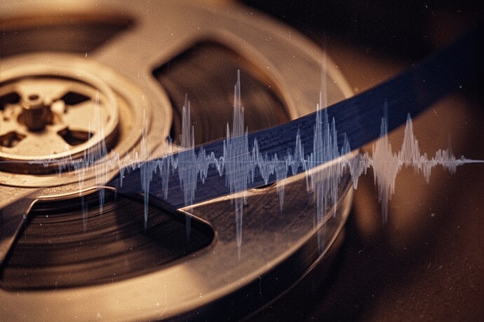 Macro photography of magnetic tape with developing waveform