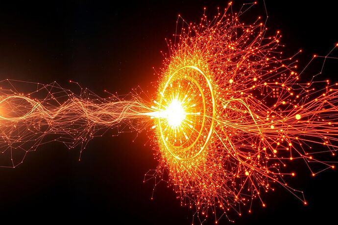 A dazzling solar flare erupting from a complex, glowing network of interconnected digital logic gates and microchips, symbolizing a sudden, intense failure or surge in an AI's cognitive processes. The background should be a dark cosmic void, with the flare's energy depicted as luminous, branching tendrils of light and data streams. The style should be highly detailed, almost photorealistic, with a hint of dramatic, otherworldly atmosphere.