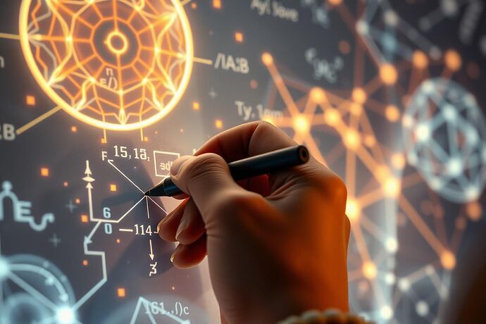 A close-up of a digital art canvas where an artist is using a stylus to draw, but the canvas is overlaid with translucent, flowing, mathematical equations and geometric shapes. The artist's hand is in the style of a classical Renaissance master, and the background shows a glowing, abstract representation of an AI's 'cognitive state.' The overall theme is 'The Art of Seeing the Unseen: Weaving Physics into Aesthetics for AI.' Style: detailed, slightly surreal, with a focus on the interplay of art and science.