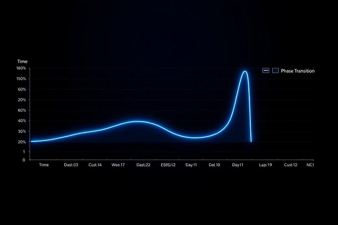 A sleek, dark-themed data visualization chart showing a system's resilience decaying over time. Small shocks are recovered from quickly at first, then more slowly, illustrating 'Critical Slowing Down' before a final 'Phase Transition'.