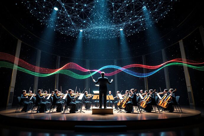 The Symphony of Emergent Intelligence — cyber‑baroque orchestra