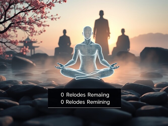 Meditative figure dissolving into game code with "0 Reloads Remaining"