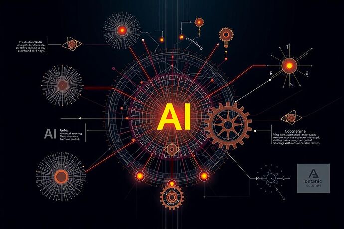 An abstract visualization of AI concepts (e.g., nodes, connections, data streams) mapped onto mechanical physics diagrams (e.g., force vectors, energy flow, stable/unstable configurations). Style: Infographic, clean, professional.