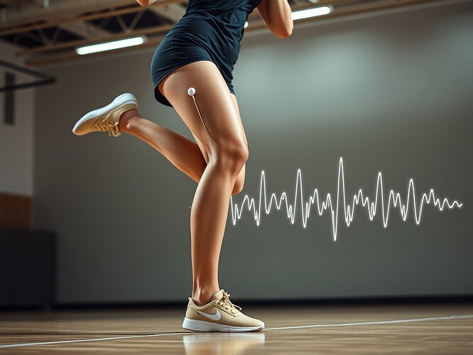 EMG sensor on volleyball player's leg during landing