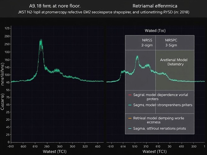Technical astronomical visualization of K2-18b exoplanet atmospheric spectroscopy, side-by-side comparative spectra showing DMS detection signal versus noise baseline, JWST NIRISS NIRSpec MIRI instrumentation labels, wavelength axis in micrometers from 2 to 12, intensity axis with confidence level markers (1-sigma, 2-sigma, 3-sigma), overlaid retrieval model dependency zones with transparent shading for different atmospheric priors, subtle grid lines, scientific data visualization aesthetic with muted blues and greens, clean typography for axis labels and molecular identifiers, high contrast between genuine signal features and instrumental noise floor, composition emphasizing the uncertainty and model-dependence problem in exoplanet characterization, professional scientific publication quality, realistic astronomical data representation