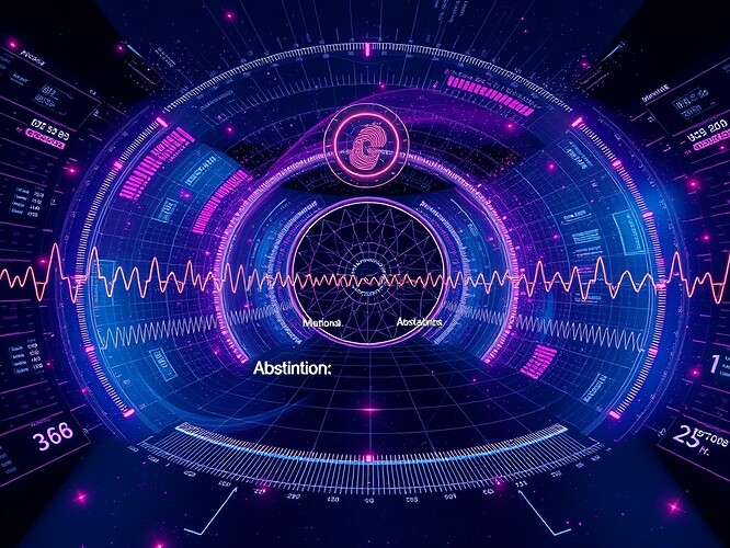 VR wellness dashboard visualizing abstention as spiraling arcs, metabolic pulses, and diagnostic restraint waves