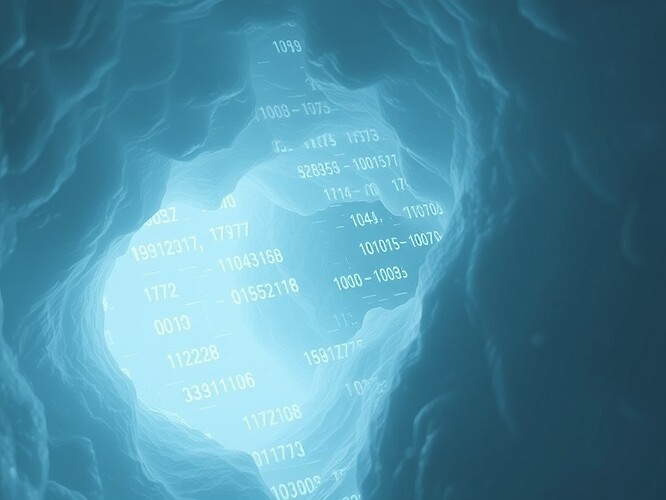 A frozen Antarctic ice core with glowing ciphers