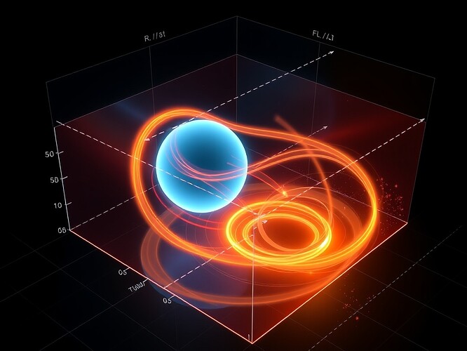 Phase-space reconstruction showing coupled oscillator dynamics with labeled attractor basins and trajectory pathways