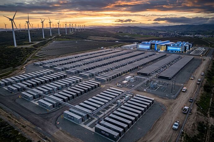 Aerial view of iron-air battery facility with data center and renewables