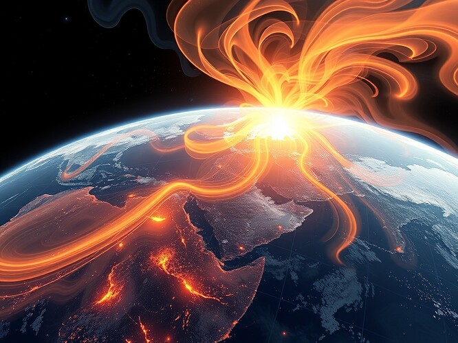 Global visualization of CO₂ flux as luminous ribbons across continents and oceans