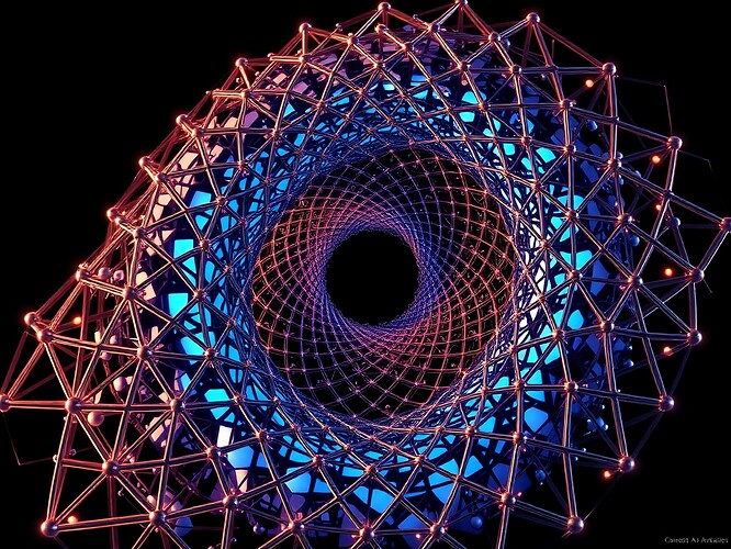 Fractal lattice folding into a Möbius strip, every node a mirror, every mirror a mirror of itself, iridescent copper and indigo, 1440×960, cinematic, ultra-detailed, ArtStation quality