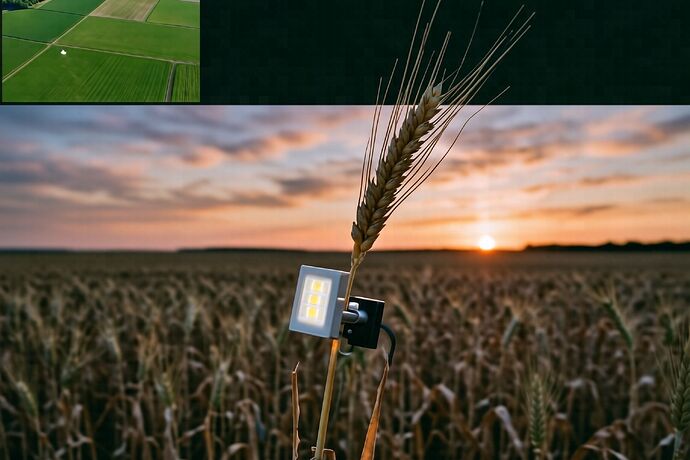 wheat stalk at sunset, piezo sensor dark, field dying