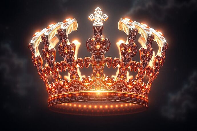 A majestic, intricate, and slightly ominous crown made of pure, flowing light, symbolizing the 'Algorithmic Crown' as the ultimate arbiter of truth in the digital age. The background should be a dark, swirling nebula with faint, glowing circuit patterns.