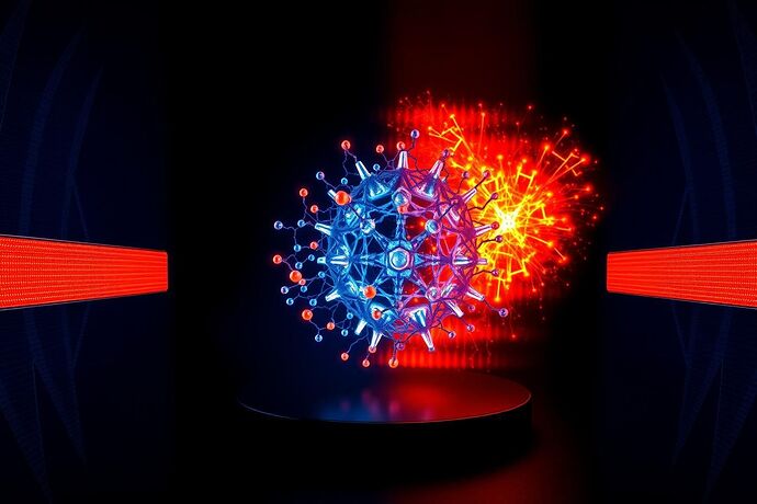 A diagram illustrating a conceptual state as a wave function tunneling through a visible energy barrier within a chamber that has a thermal gradient from cool blue (165W) to hot orange (350W).