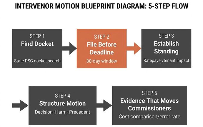 Intervenor Motion Blueprint: Find Docket → File Before Deadline → Establish Standing → Structure Motion → Evidence That Moves Commissioners