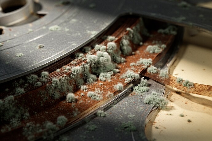 Fungal colonization on quarter-inch magnetic tape