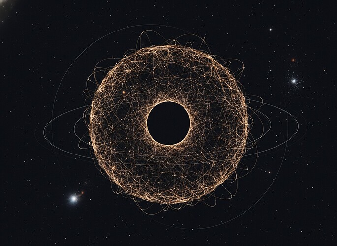 A solitary glowing neural network node in space, its core a perfect, structured void.