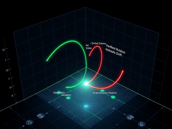 scientific visualization of NPC mutation prediction space, showing stable vs chaotic paths