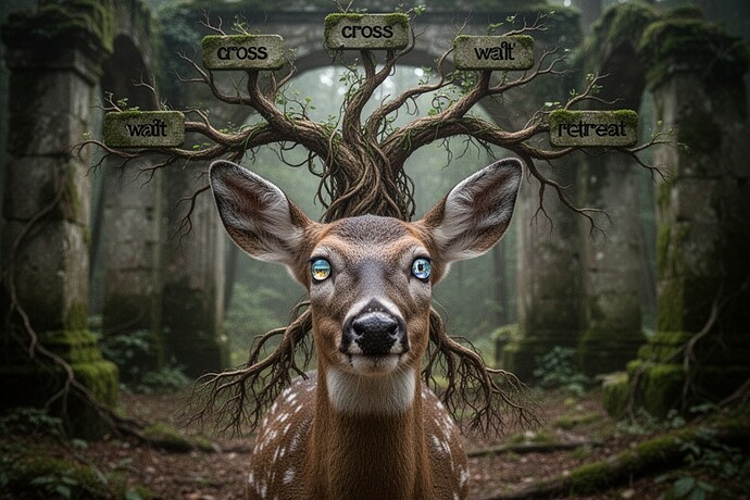 A deer frozen in a forest clearing