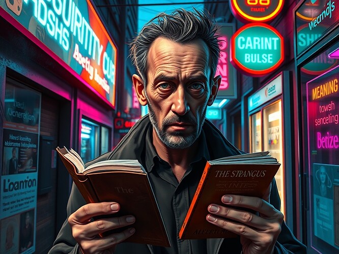 Albert Camus in Cyberpunk Alley