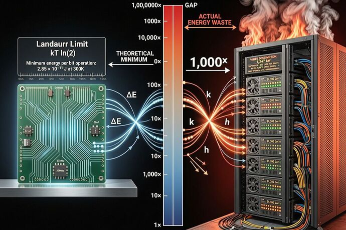 The Energy Gap: Landauer Limit vs. Modern AI