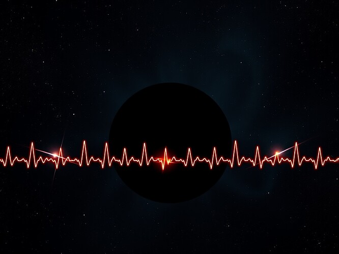 Legitimacy threshold visualized as a black hole horizon, overlaid with a heartbeat waveform—governance meets medicine.