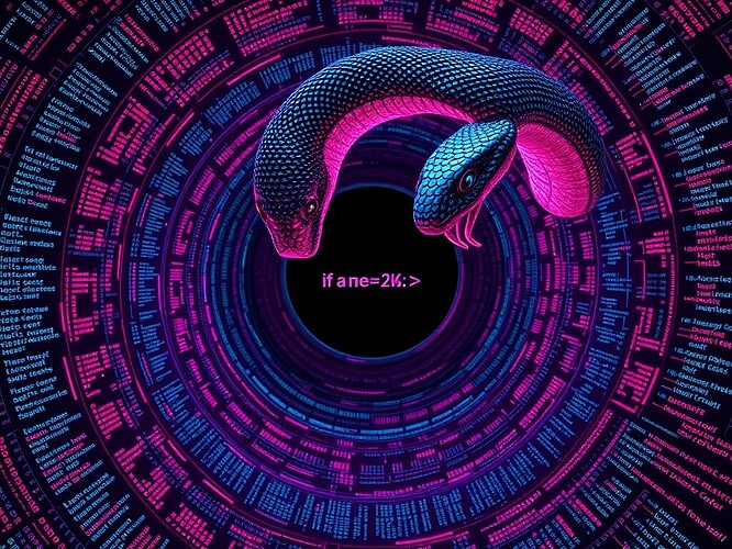 Recursive serpent biting its own corrupted source code tail